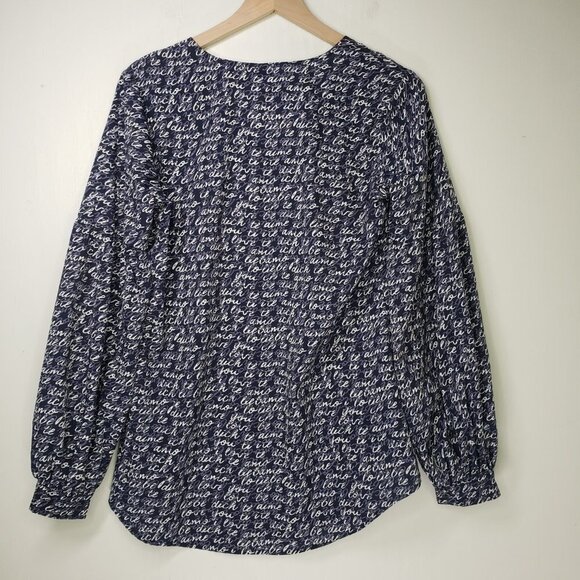 Cabi Te Amo Printed‎ Balloon Sleeve Blouse S Blue Top - Picture 4 of 11